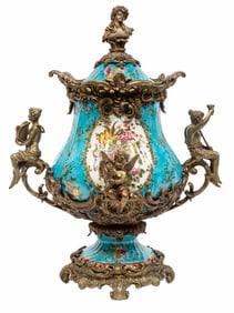 Bronze Mounted Polychrome and Gilt Porcelain Covered Vase