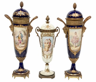 Three Bronze Mounted Paris Porcelain Covered Urns