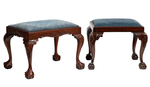 Two Queen Anne-Style Mahogany Footstools
