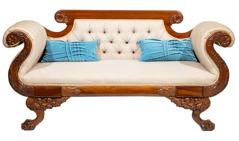 American Late Classical-Style Carved Mahogany Settee 38 1/2 x 25 x 75 1/2 in. (97.8 x 63.5 x 191.8