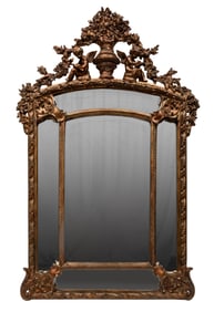 Louis XVI-Style Painted Carved Wood and Plaster Mirror 64 x 40 in. (162.6 x 101.6 cm.)