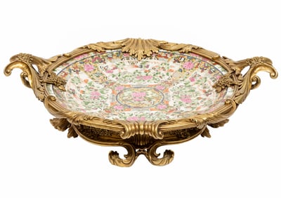 Large Asian Bronze Mounted Porcelain Center Bowl