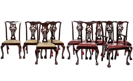 Group of Nine Georgian-Style Carved Mahogany Dining Chairs 40 x 22 x 19 in. (101.6 x 55.9 x 48.3