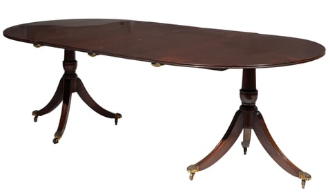 Georgian-Style Carved Mahogany Two Pedestal Dining Table