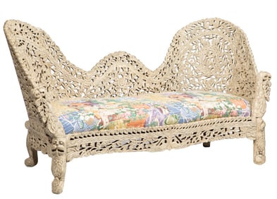 Anglo-Indian Carved Hardwood Settee