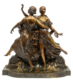 Patinated Bronze Figural Group of Two Dancers with Roses 18 3/4 x 18 1/4 x 7 in. (47.6 x 46.4 x 17.8