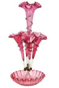 Victorian Cranberry Glass Epergne