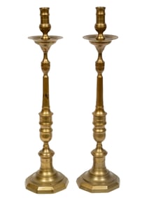 Pair of Large Spanish Brass Candlesticks