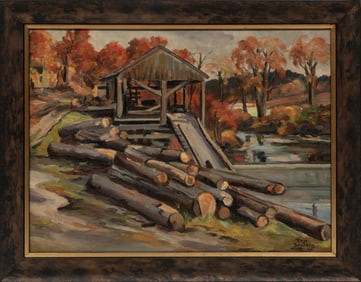 Roger Deering, American/Maine 1904-1980, "The Old Saw Mill", oil on canvas board, 18 x 24 in. (45.7