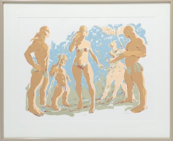 George Valentine Dureau, American/New Orleans 1930-2014, "Big Beach with Seven", silkscreen, Sight: