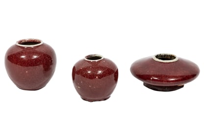 Three Chinese Copper Red Glazed Porcelain Desk Accessories