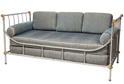 Modern Contemporary Polished Steel and Brass Daybed 36 1/4 x 79 x 38 in. (92.1 x 200.7 x 96.5 cm.)