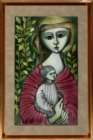 Helen M. Trivigno, American/Louisiana 1920-1985, "Madonna and Child", enamel on copper, 12 1/4 x 7