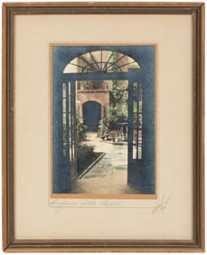 Eugene Delcroix, American/Louisiana 1891-1967, "Little Theater Courtyard", hand-colored silver