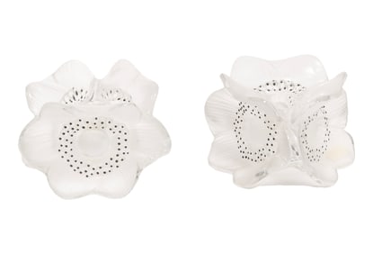 Pair of Lalique "Three Anemones" Crystal Candleholders