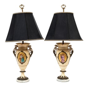 Pair of Old Paris Porcelain Vases Mow Mounted as Lamps