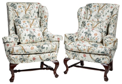 Pair of Queen Anne-Style Mahogany Wingchairs
