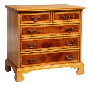 Georgian-Style Inlaid Cherry and Maple Chest of Drawers