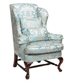 Queen Anne-Style Carved Mahogany Wingchair