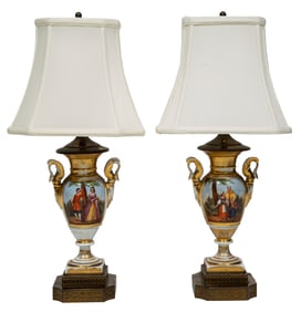 Pair of Paris Porcelain Urns Now Mounted as Table Lamps