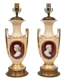Pair of Paris Porcelain Vases Now Mounted as Table Lamps