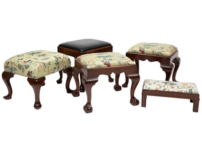 Group of Five Georgian-Style Carved Mahogany Footstools