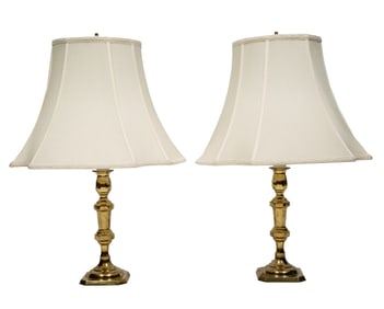 Pair of English Brass Candlestick Lamps