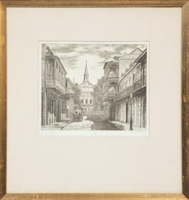 Eugene E. Loving, American/Louisiana 1908-1971, "Orleans and Royal, Old New Orleans", etching,
