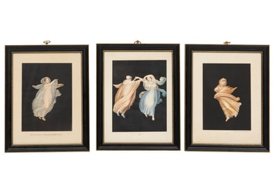 After Giacomo Lenghi, Italian active 1840-1870, "Frescos of Bacchantes in Pompeii", 3 hand-colored