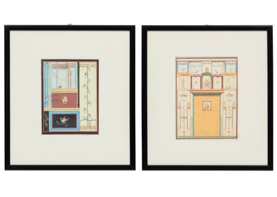 After Giacomo Lenghi, Italian, active 1840-1870, "Pompeii Frescos", 7 hand-colored lithographs