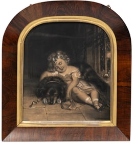 B.R. Hart, American 19th c., "Loyal Companions", 2 charcoals on paper, Each: 14 3/4 x 13 3/4 in. to