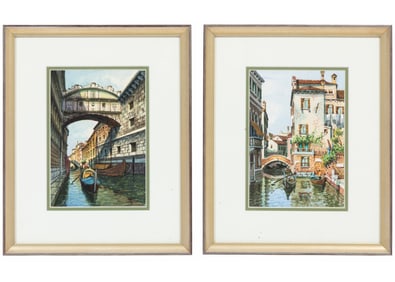 Continental School 20th c., "Vedute di Venezia", 5 watercolors on paper, 6 1/2 x 4 1/2 in. (16.5 x