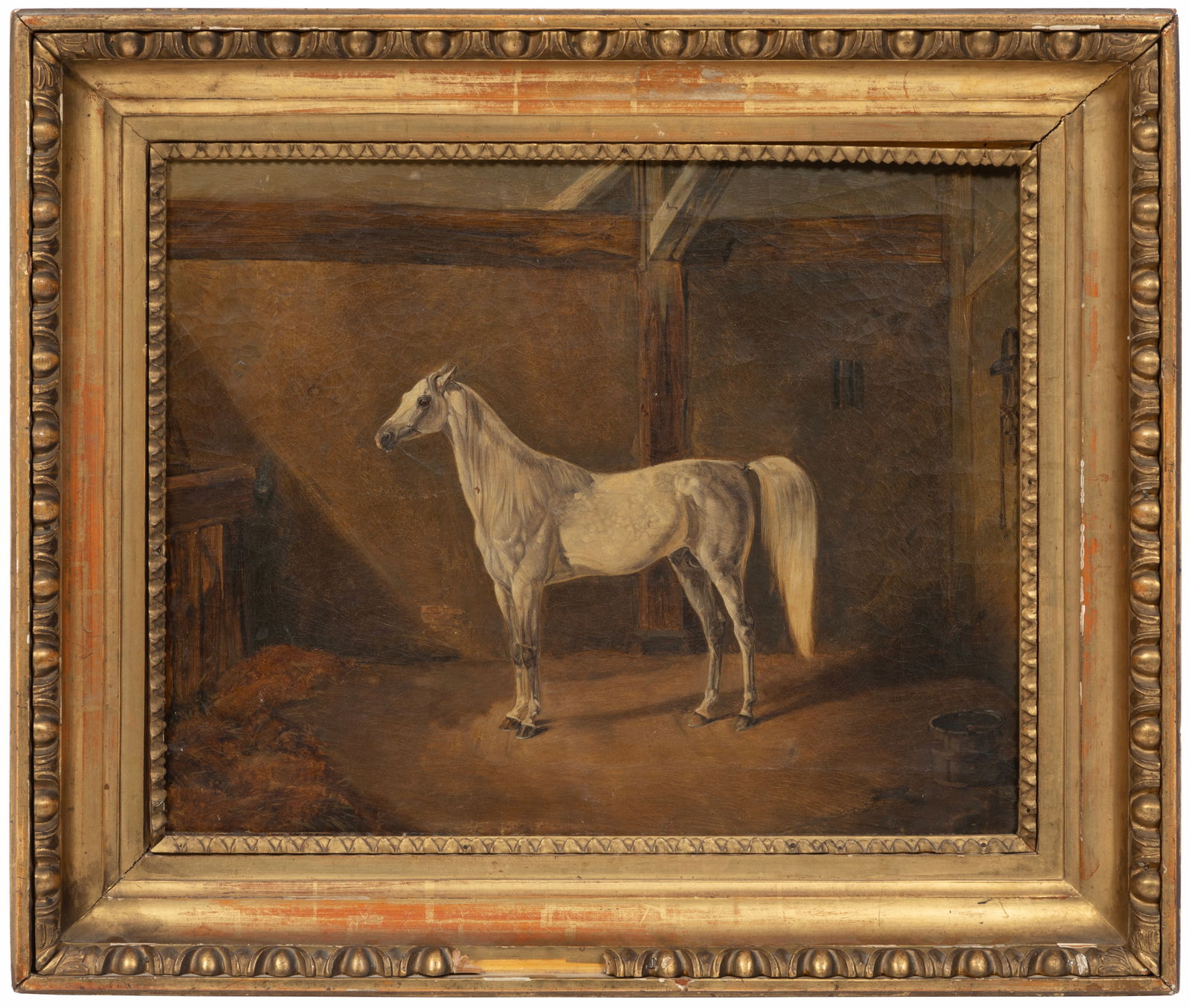 American School late 19th/early 20th c., "'Sham' in the Stable", oil on canvas, 12 5/8 x 16 1/8 in. (1 of 2)