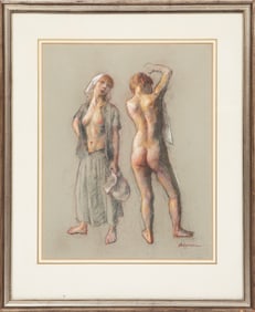 Robert Brackman, Ukrainian/American 1898-1980, "Two Bathers", pastel on paper, 27 1/2 x 21 5/8 in.