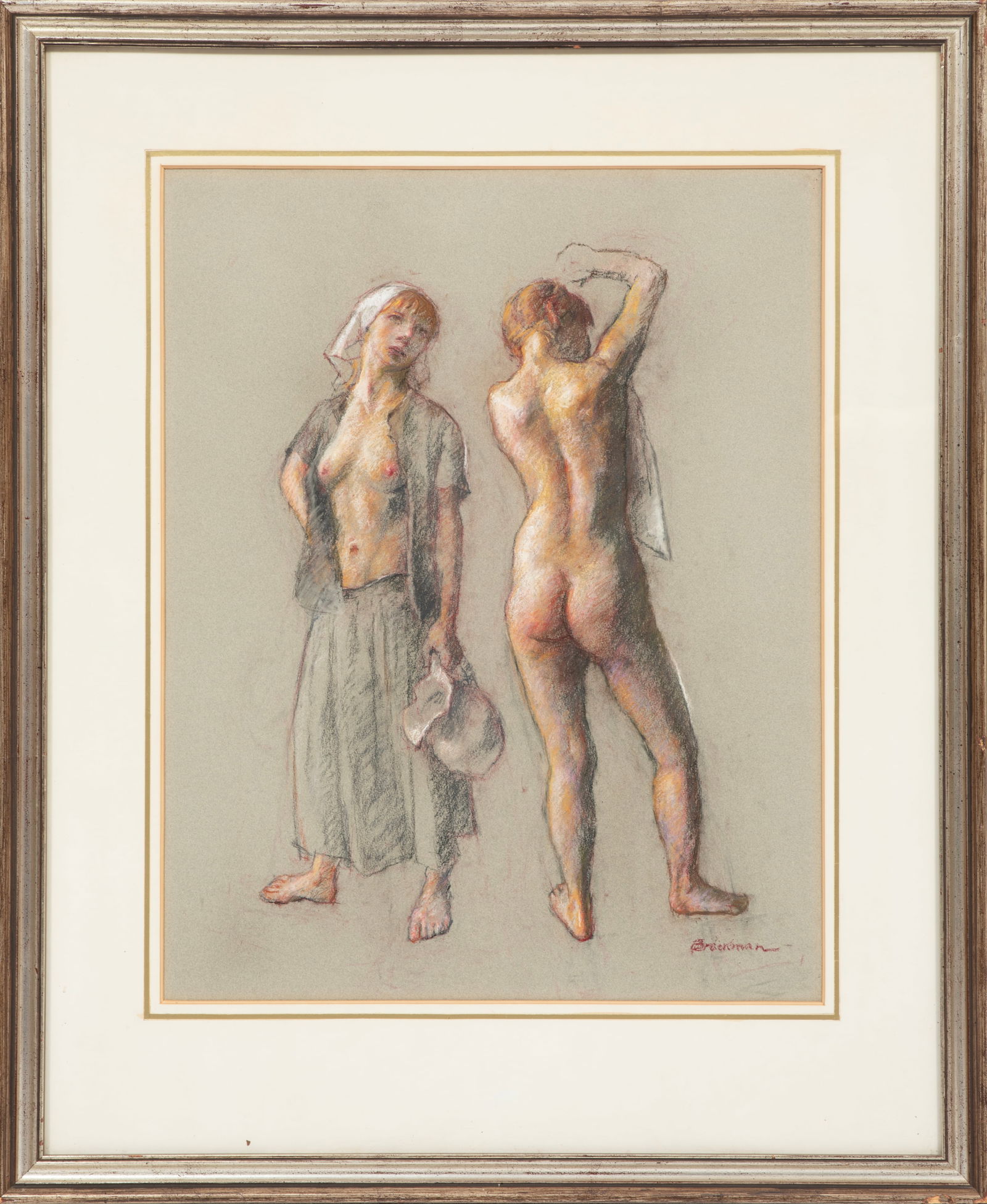 Robert Brackman, Ukrainian/American 1898-1980, "Two Bathers", pastel on paper, 27 1/2 x 21 5/8 in.: Robert BrackmanUkrainian/American, 1898-1980"Two Bathers"pastel on papersigned lower right, framed.27 1/2 x 21 5/8 in. (69.9 x 54.9 cm.), Frame: 34 5/8 x 28 1/2 x 1 in. (87.9 x 72.4 x 2.5 cm