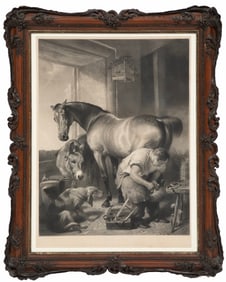 After Edwin Henry Landseer, British 1802-1873, "The Farrier", copper-plate engraving and mezzotint,