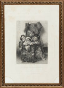 After Timoleon Marie Lobrichon, French 1831-1914, "Le Bagage de Croquemitaine", etching and