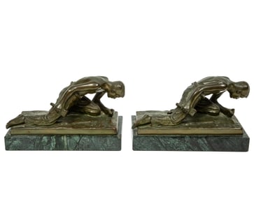 Pair Patinated Metal and WPA-Style Figural Bookends