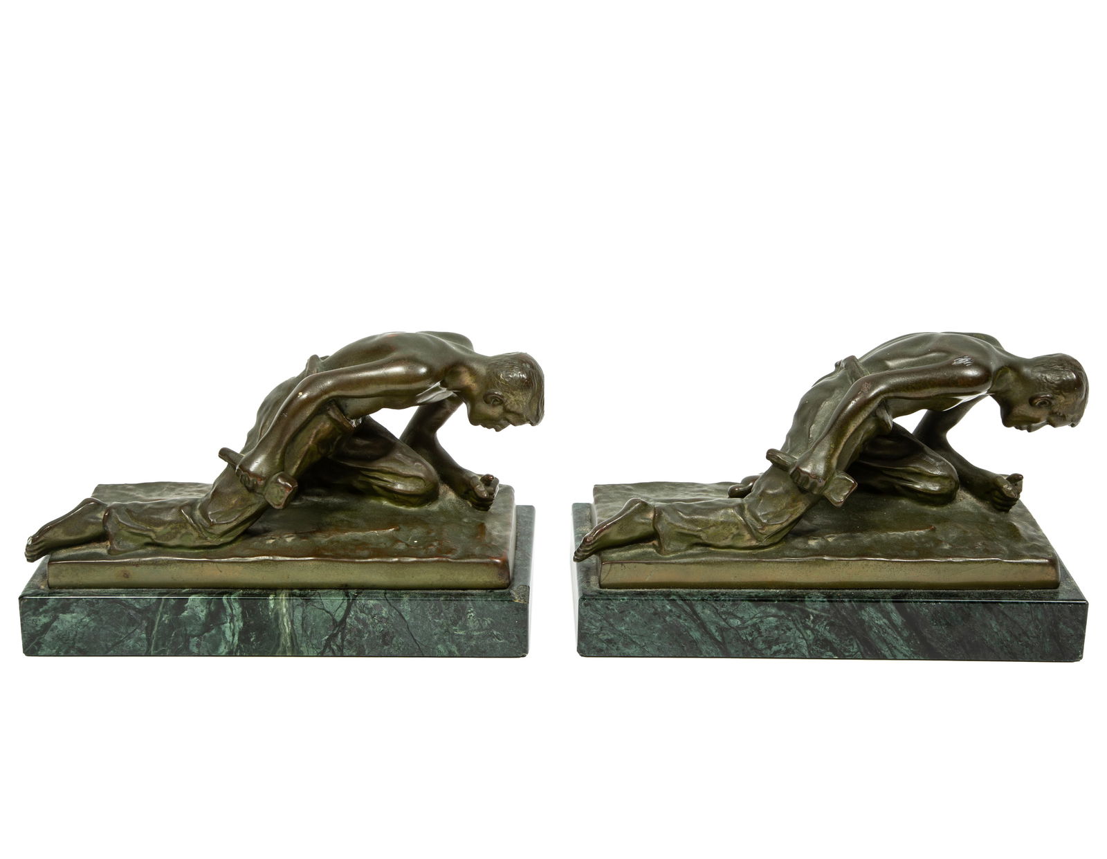 Pair Patinated Metal and WPA-Style Figural Bookends (1 of 4)