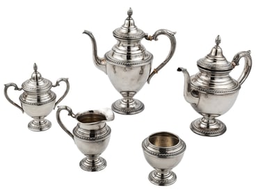 American Sterling Silver Coffee and Tea Service, coffee pot h. 12 in., total weight 60.50 troy ozs.