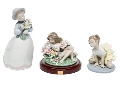 Three Lladró Porcelain Figures of Women and Children with Flowers