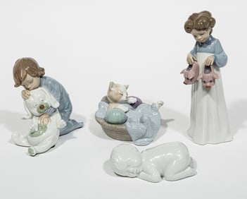 Three Lladró Porcelain Figures, marked, incl. "My Favorite Slippers", impressed 6420", h. 8 1/2