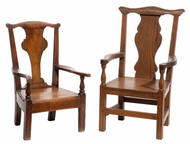 Two Chippendale-Style Carved Oak Child's Chairs 27 x 16 x 12 in. (68.6 x 40.6 x 30.5 cm.), Smaller