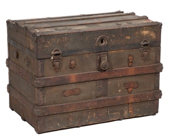 Antique American Wood and Metal Steamer Trunk