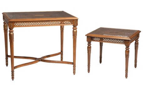 Two Louis XVI-Style Carved Walnut Side Tables