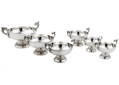 Suite of Six Orfevrerie Vuillermet Silverplate Graduated Bowls, 1 h, 5 in., w. 9 in., 1 h. 4 in., w.