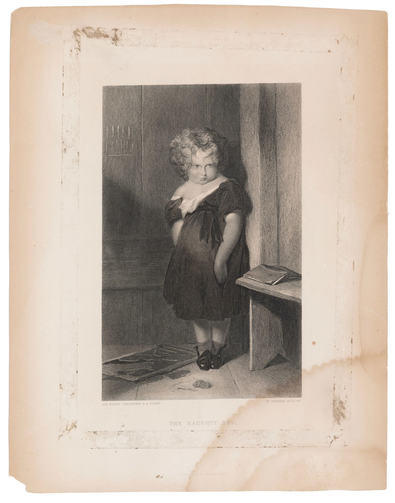 After Edwin Henry Landseer, British 1802-1873, "The Naughty Boy", etching and engraving, Sheet: 13 (1 of 2)