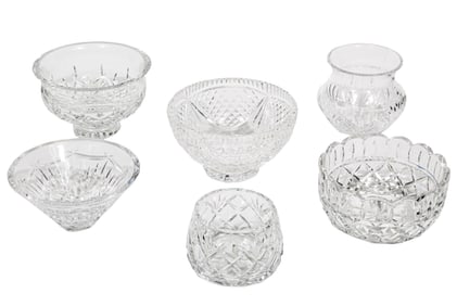Group of Six Cut Crystal Bowls and Vases