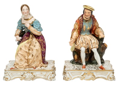 Pair of Paris Porcelain "Personnage" Room Scenters or Scent Bottles