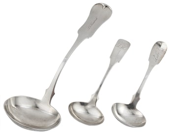 Group of American Coin Silver Ladles, incl. fiddle typt soup ladle, E. & D. Kinsey, Cincinnati, act.